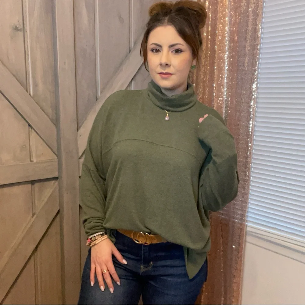 Aerie Forest Green Super Soft Slub Oversized Knit Long sleeve Top M - Picture 1 of 11